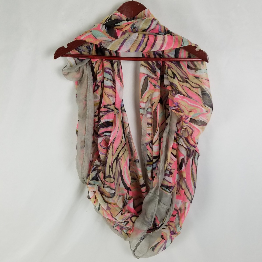 Womens Abstract Print Infinity Scarf Lightweight Sheer Pink Yellow Blue Gray
